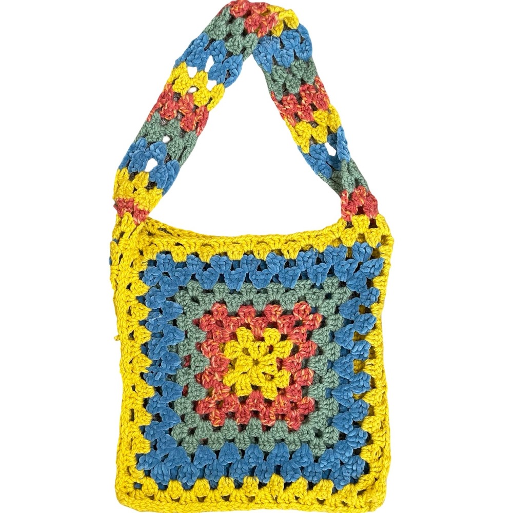 Crochet Granny Square Bag Hobo‎ Bag Colorful Knit Handmade Purse Boho Chunky